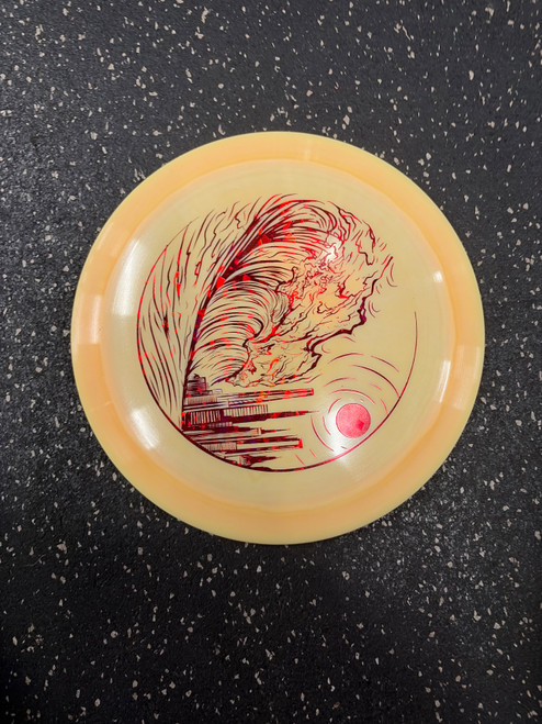 Vist Large View of Product Image Which is Used Discraft LE ESP SURGE SWIRLY WAVE STAMP Disc Golf Driver Orange