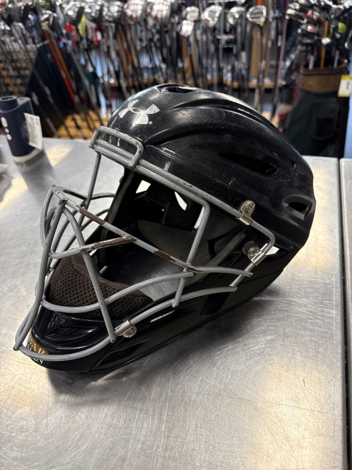 Vist Large View of Product Image Which is Used Under Armour UAHG2YVS-1 Catchers Helmet w/Mask Black Jr.