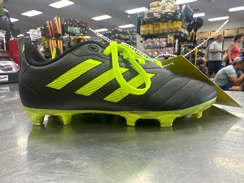 Vist Large View of Product Image Which is Used Adidas Soccer Cleats Black And Optic Yellow Youth 13.0
