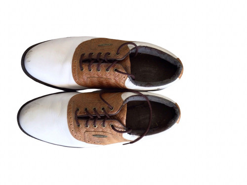 Vist Large View of Product Image Which is Used Foot Joy Mens Golf Shoes White And Orange Senior 11