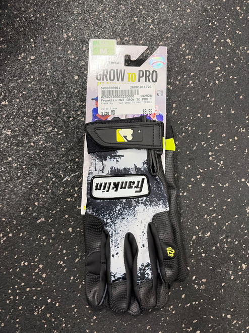 Vist Large View of Product Image Which is Used Franklin NWT GROW TO PRO TEEBALL BB/SB Batting Gloves Black MD