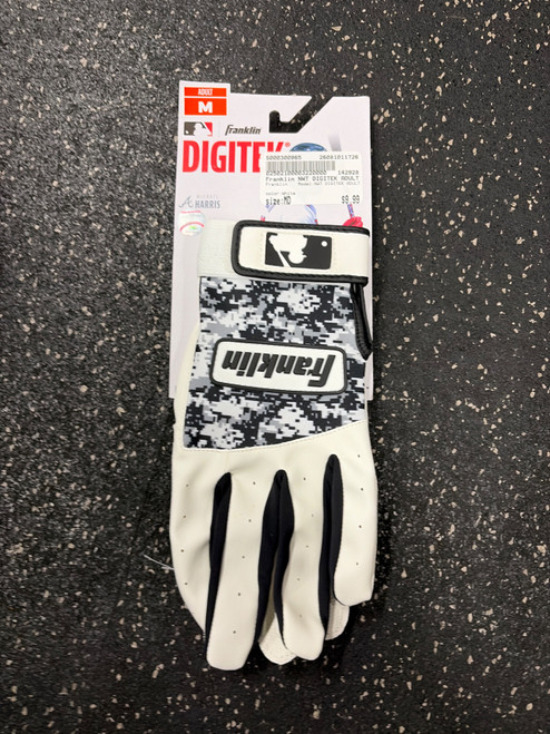 Vist Large View of Product Image Which is Used Franklin NWT DIGITEK ADULT BB/SB Batting Gloves White MD