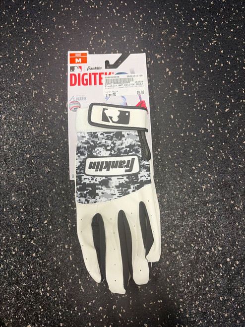 Vist Large View of Product Image Which is Used Franklin NWT DIGITEK ADULT BB/SB Batting Gloves White MD
