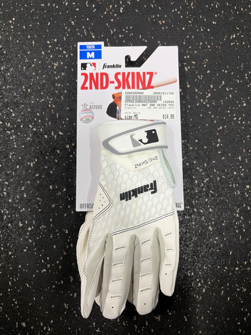 Vist Large View of Product Image Which is Used Franklin NWT 2ND SKINZ YOUTH BB/SB Batting Gloves White MD