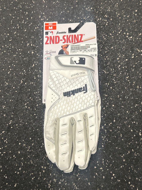 Vist Large View of Product Image Which is Used Franklin NWT 2ND SKINZ ADULT BB/SB Batting Gloves White MD