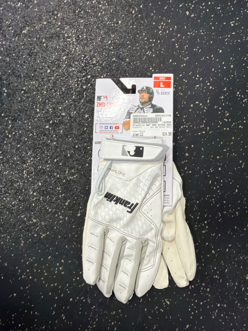 Vist Large View of Product Image Which is Used Franklin NWT 2ND SKINZ ADULT BB/SB Batting Gloves White LG