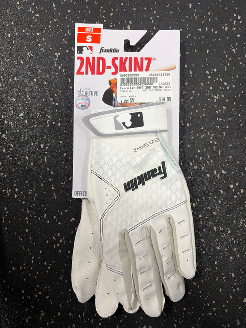Vist Large View of Product Image Which is Used Franklin NWT 2ND SKINZ ADULT BB/SB Batting Gloves White SM