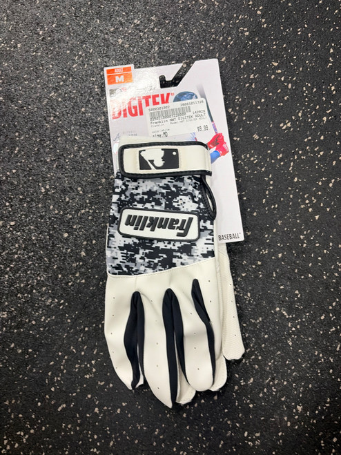 Vist Large View of Product Image Which is Used Franklin NWT DIGITEK ADULT BB/SB Batting Gloves White MD