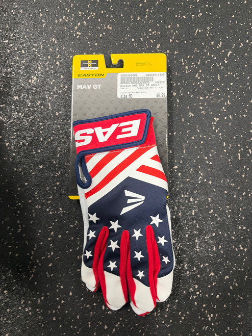 Vist Large View of Product Image Which is Used Easton NWT MAV GT ADULT BB/SB Batting Gloves White/Red/Navy MD