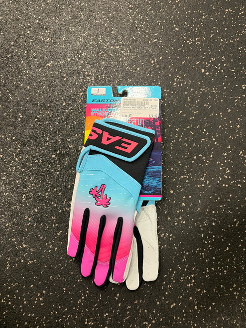 Vist Large View of Product Image Which is Used Easton NWT WALK-OFF ETHOS SOUTH BEACH ADULT BB/SB Batting Gloves Carolina Blue SM