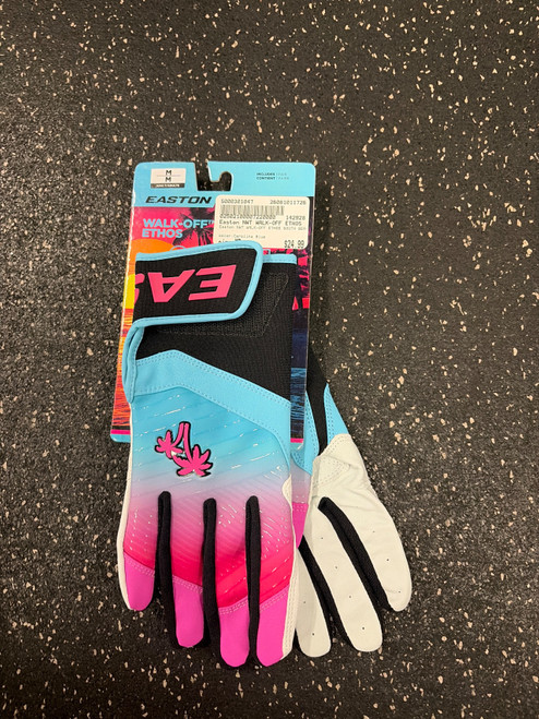 Vist Large View of Product Image Which is Used Easton NWT WALK-OFF ETHOS SOUTH BEACH ADULT BB/SB Batting Gloves Carolina Blue MD