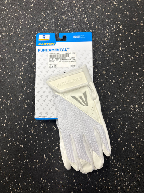 Vist Large View of Product Image Which is Used Easton NWT FUNDAMENTAL WOMENS BB/SB Batting Gloves White MD
