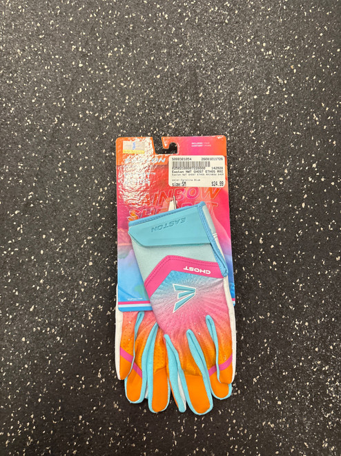 Vist Large View of Product Image Which is Used Easton NWT GHOST ETHOS RAINBOW SHERBERT ADULT BB/SB Batting Gloves Carolina Blue SM