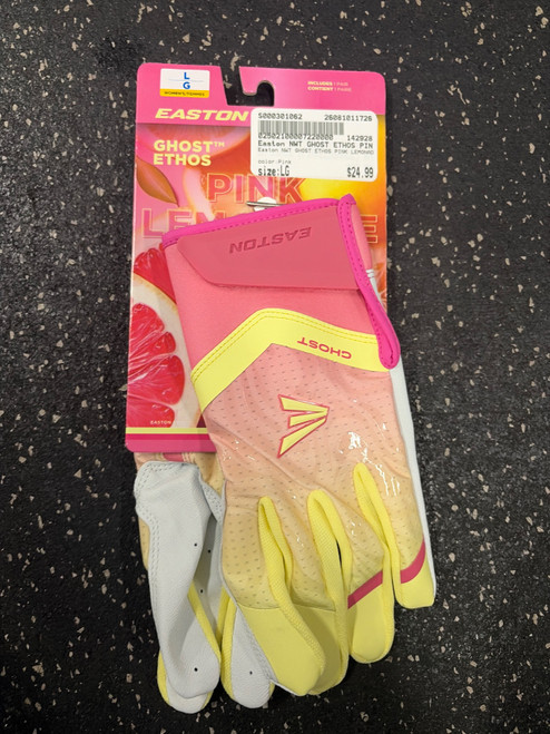 Vist Large View of Product Image Which is Used Easton NWT GHOST ETHOS PINK LEMONADE ADULT BB/SB Batting Gloves Pink LG