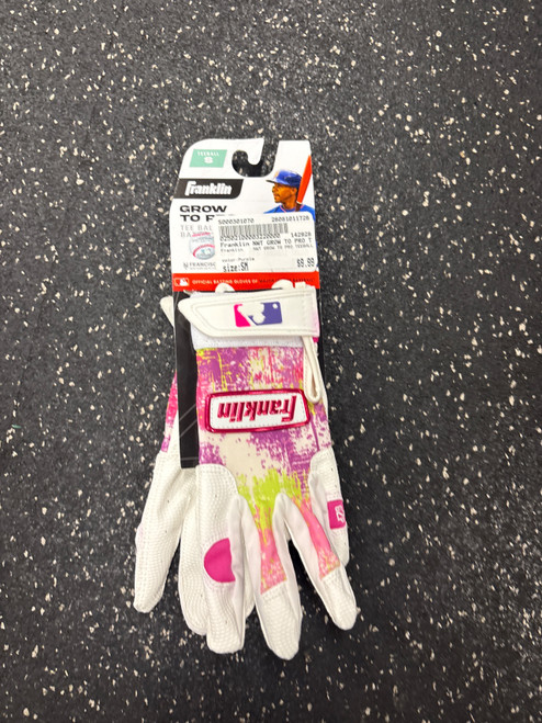 Vist Large View of Product Image Which is Used Franklin NWT GROW TO PRO TEEBALL BB/SB Batting Gloves Purple SM