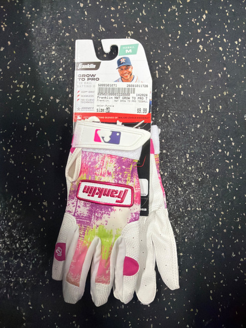 Vist Large View of Product Image Which is Used Franklin NWT GROW TO PRO TEEBALL BB/SB Batting Gloves Purple MD
