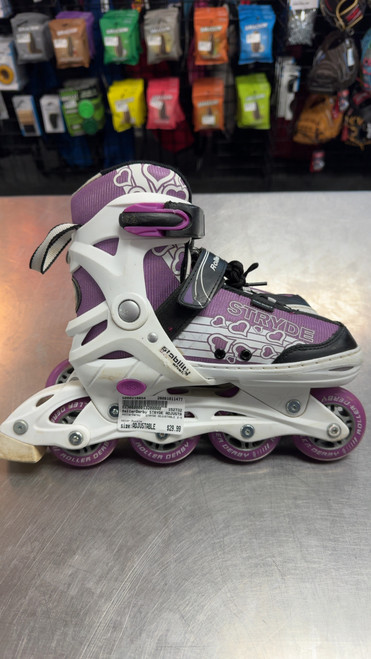 Vist Large View of Product Image Which is Used RollerDerby STRYDE ADJUSTABLE 2-5 Junior Rec Fitness Skates Purple Adjustable