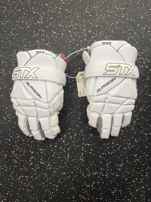 Vist Large View of Product Image Which is Used STX SURGEON Lacrosse Gloves Mens White LG