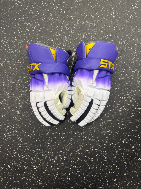 Vist Large View of Product Image Which is Used STX RAZER Lacrosse Gloves Mens Purple LG