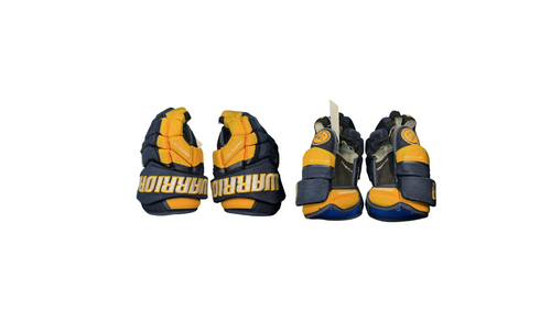 Vist Large View of Product Image Which is Used Warrior COVERT KRYPTO PRO Junior Gloves Navy Blue And Yellow 10"