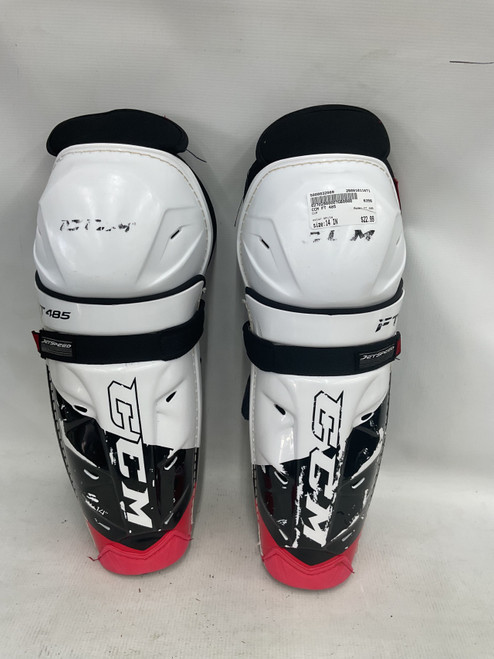 Vist Large View of Product Image Which is Used CCM FT 485 Senior Shin Guards White 14"