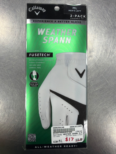 Vist Large View of Product Image Which is Used Callaway WEATHER SPANN 2-PACK Mens Golf Glove None M/L
