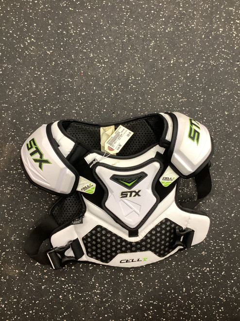 Vist Large View of Product Image Which is Used STX CELL V SHOULDER Lacrosse Shoulder Pads White MD