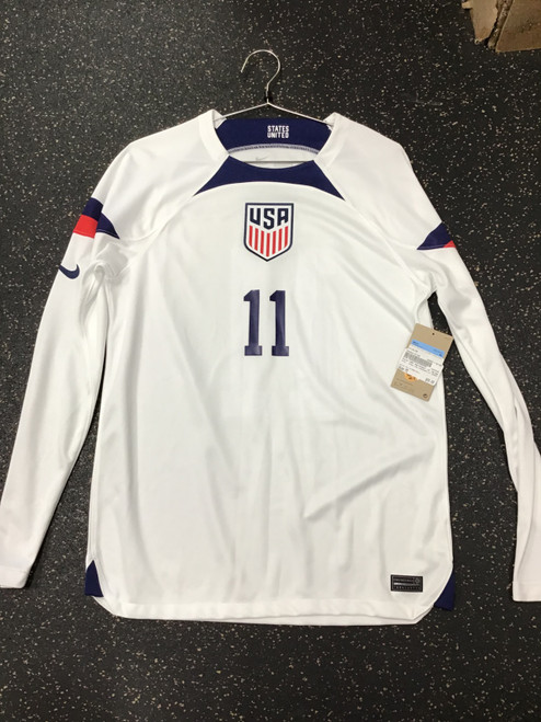 Vist Large View of Product Image Which is NEW Nike USA AARONSON LS JERSEY Soccer Top Adt White/Red/Navy MD