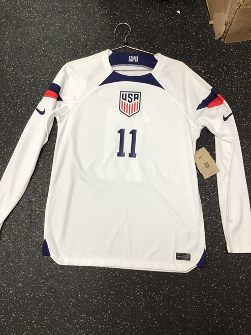 Vist Large View of Product Image Which is NEW Nike USA AARONSON LS JERSEY Soccer Top Adt White/Red/Navy MD