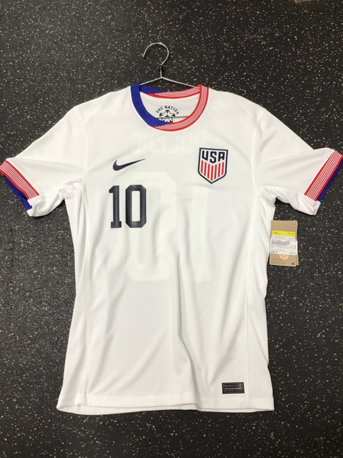 Vist Large View of Product Image Which is NEW Nike USA PULISIC JERSEY Soccer Top Adt White/Red/Navy SM