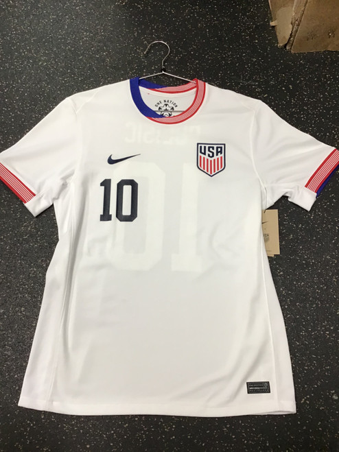 Vist Large View of Product Image Which is NEW Nike USA PULISIC JERSEY Soccer Top Adt White/Red/Navy MD