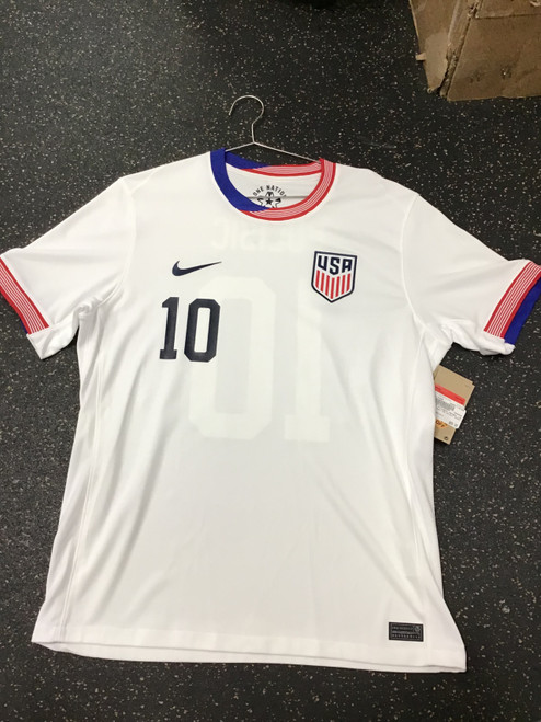 Vist Large View of Product Image Which is NEW Nike USA PULISIC JERSEY Soccer Top Adt White/Red/Navy LG