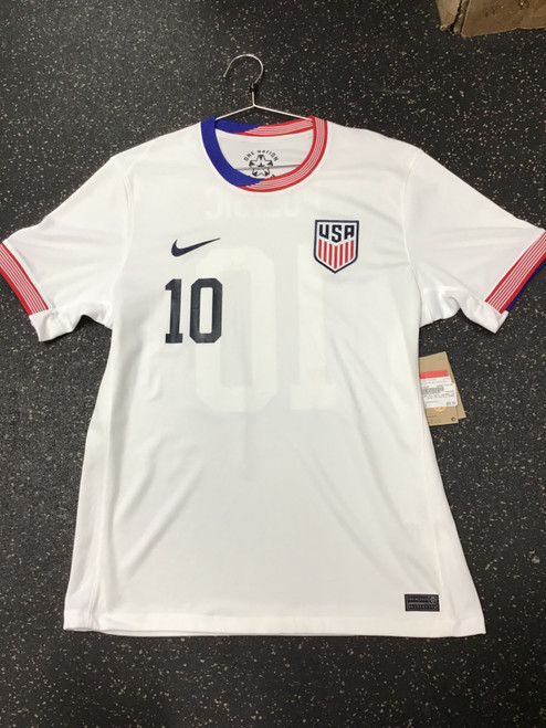 Vist Large View of Product Image Which is NEW Nike USA PULISIC JERSEY Soccer Top Adt White/Red/Navy LG