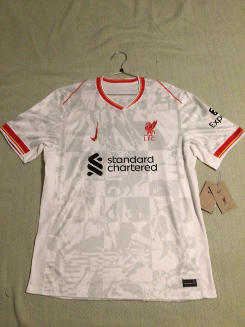Vist Large View of Product Image Which is NEW Nike LFC SALAH JERSEY Soccer Top Adt White And Red LG