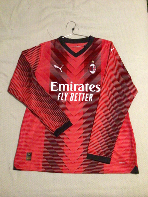Vist Large View of Product Image Which is NEW Puma AC MILAN PULISIC JERSEY LS Soccer Top Adt Red And Black XL