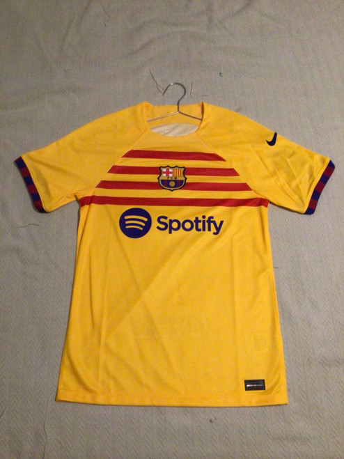 Vist Large View of Product Image Which is NEW Nike FC BARCELONA JERSEY Soccer Top Adt Yellow SM