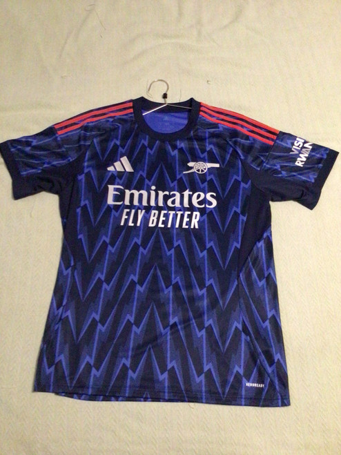 Vist Large View of Product Image Which is NEW Adidas ARSENAL SAKA JERSEY Soccer Top Adt Royal Blue And Red LG
