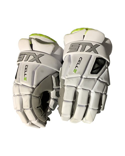 Vist Large View of Product Image Which is Used STX CELL VI Lacrosse Gloves Mens White 14"