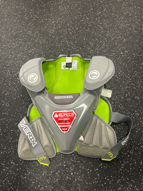 Vist Large View of Product Image Which is Used Maverik MX EKG SHOULDER PAD NOCSAE Lacrosse Shoulder Pads Grey LG