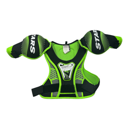 Vist Large View of Product Image Which is Used DALLAS STARS YTH MD SHOULDER Youth Shoulder Pads Black And Neon Green MD