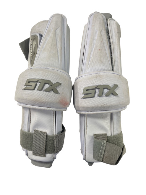 Vist Large View of Product Image Which is Used STX STALLION 1K Lacrosse Arm Pads/Guards White LG