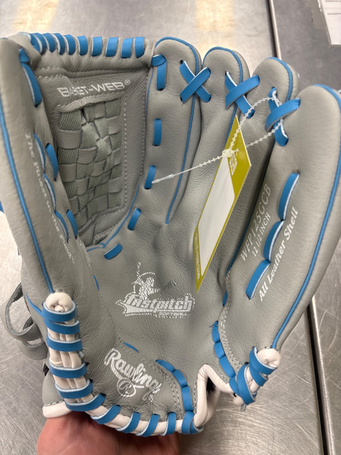 Vist Large View of Product Image Which is Used Rawlings WFP125GCB RH Throw Fastpitch Gloves Grey 12 1/2"