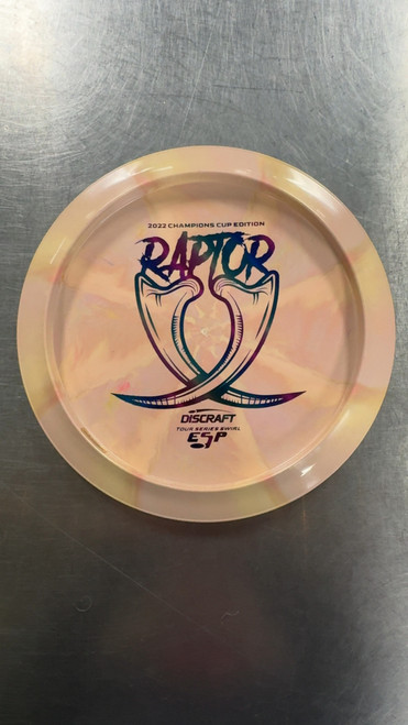 Vist Large View of Product Image Which is Used Discraft TOUR SERIES SWIRL ESP RAPTOR Disc Golf Driver Tan