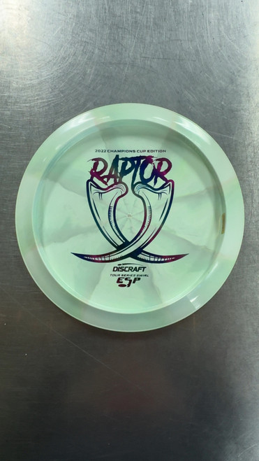 Vist Large View of Product Image Which is Used Discraft TOUR SERIES SWIRL ESP RAPTOR Disc Golf Driver Sky Blue