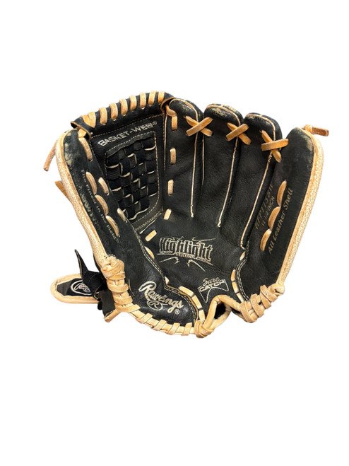Vist Large View of Product Image Which is Used Rawlings HIGHLIGHT RH Throw Fastpitch Gloves Black 11 1/2"