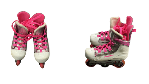 Vist Large View of Product Image Which is Used Bauer PRODIGY Child Roller Quad Skates Pink Youth 12.0