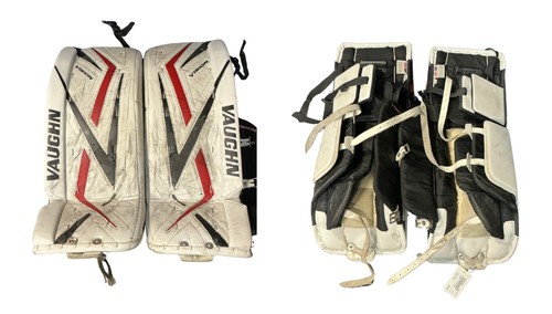 Vist Large View of Product Image Which is Used Vaughn VISION 9200 Goalie Leg Pads Junior White 27"
