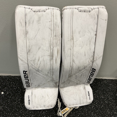 Vist Large View of Product Image Which is Used Bauer SUPREME M5PRO Goalie Leg Pads Senior White 33"