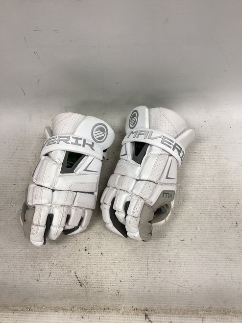 Vist Large View of Product Image Which is Used Maverik M6 GLOVES Lacrosse Gloves Mens White 12"