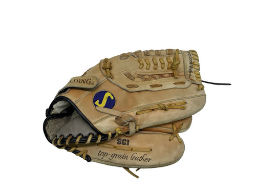 Vist Large View of Product Image Which is Used Spalding SC1 PROFESSIONAL SERIES BB/SB Glove RH Throw Tan 13 1/2"